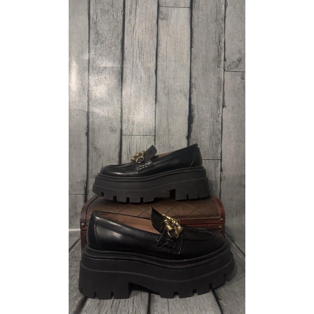 Circus by Sam Edelman Black Platform Buckle Loafers Size 6.5 Gold Buckles